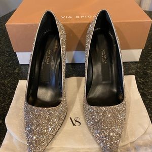Via Spiga silver glittered pumps
